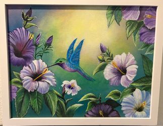 Hand painted acrylic hummingbird