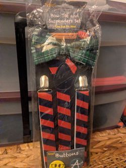 bow tie, suspenders, size fix most