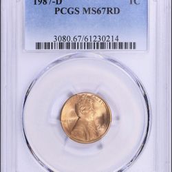 🔥 1987-D Lincoln Cent – PCGS MS67RD – Superb Gem – Blazing Red 🔥