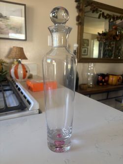 Vintage Hand Blown Pink Glass Liquor Decanter with Ball Stopper