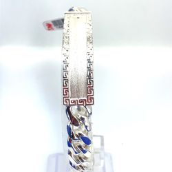 925 Sterling Silver 8-3/4” Satin Greek ID Cuban Bracelet 57.10g 13mm 186323/4