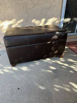 Brown Faux Leather Storage Ottoman