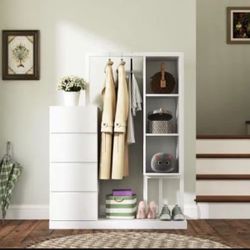 Wardrobe with Hanging Rack & Shelves