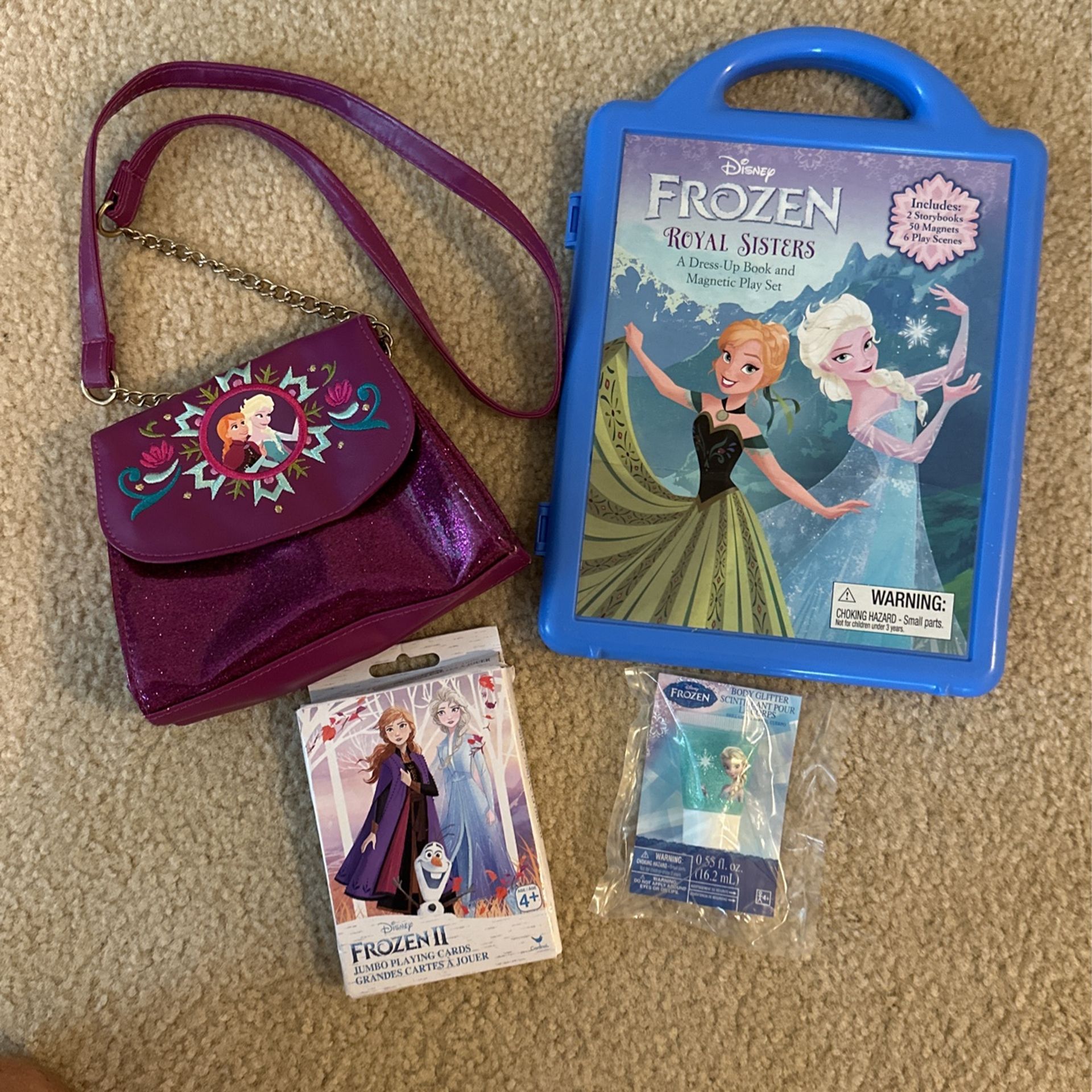 Disney Frozen Purse, Cards, Magnets, And Body Glitter