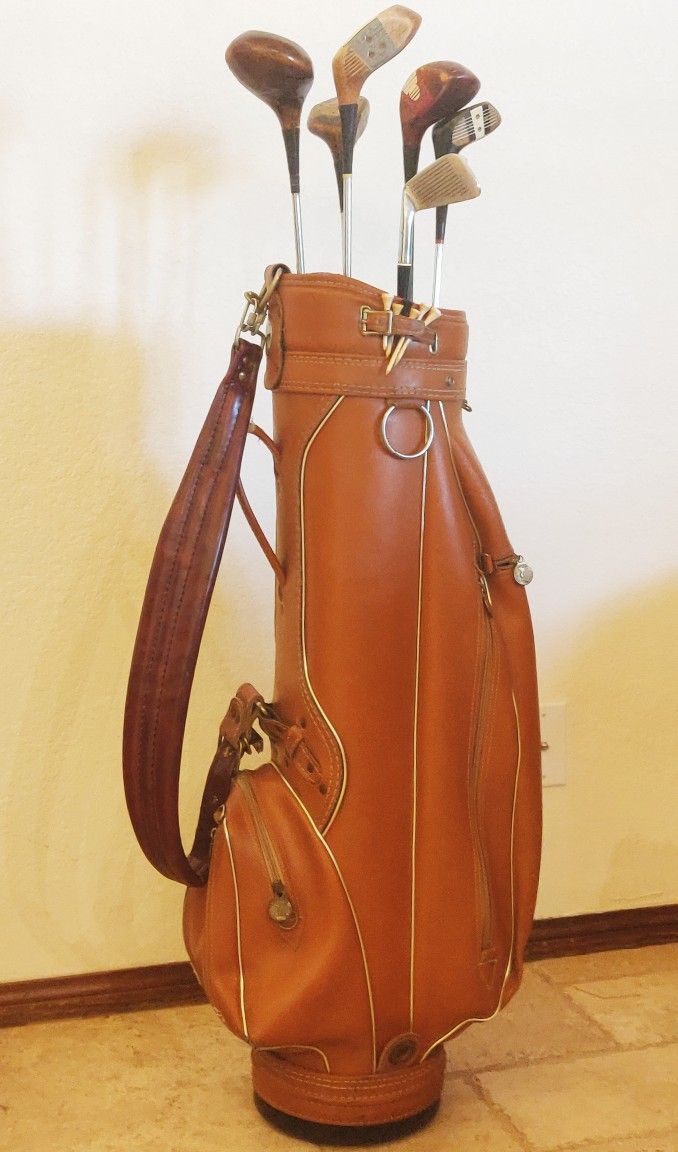 Rare Vintage "Cougar Golf Of California" Leather Golf Bag & Clubs