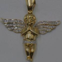 10KT YELLOW GOLD ANGEL PENDANT 12.4 GRAMS WITH 66 DIAMONDS 0.50 PTS MINT. 843018-2