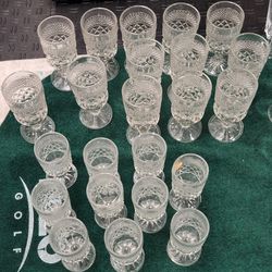 Vintage Crystal Water And Wine Glasses 