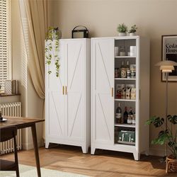 2588a $100 71" Metal Pantry Cabinet with 5 Adjustable Shelves, White Storage Cabinet with Doors, Sturdy Freestanding Cupboard for Kitchen Organizatio