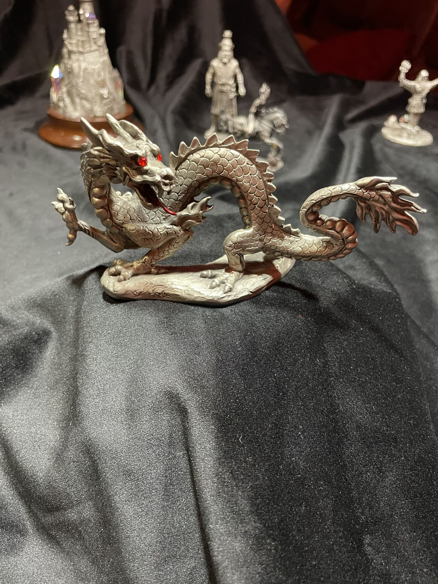 Hudson 1986 Fine Pewter Dragon Made in USA  Red Eye Breathing Fire Heavy Unique