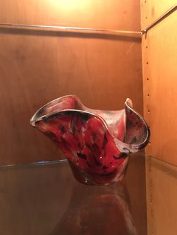 Beautiful hand created glass vase and decorative plate with butterfly on it