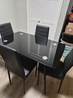 Black Glass Dining Table with 4 Chairs