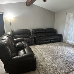 POWER RECLINING LIVING ROOM LEATHER FURNITURE SOFA/COUCH SET