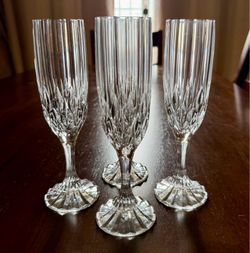 Set of 4 Cristal D'Arques Bretagne Fluted Champagne Flutes - Vintage Crystal Cut Stemware