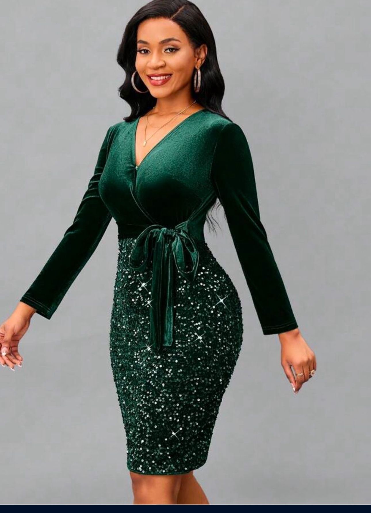 Velvet Sequin Cocktail Dress, Sparkly Winter Holiday Party Evening Long Sleeve Bodycon Dresses