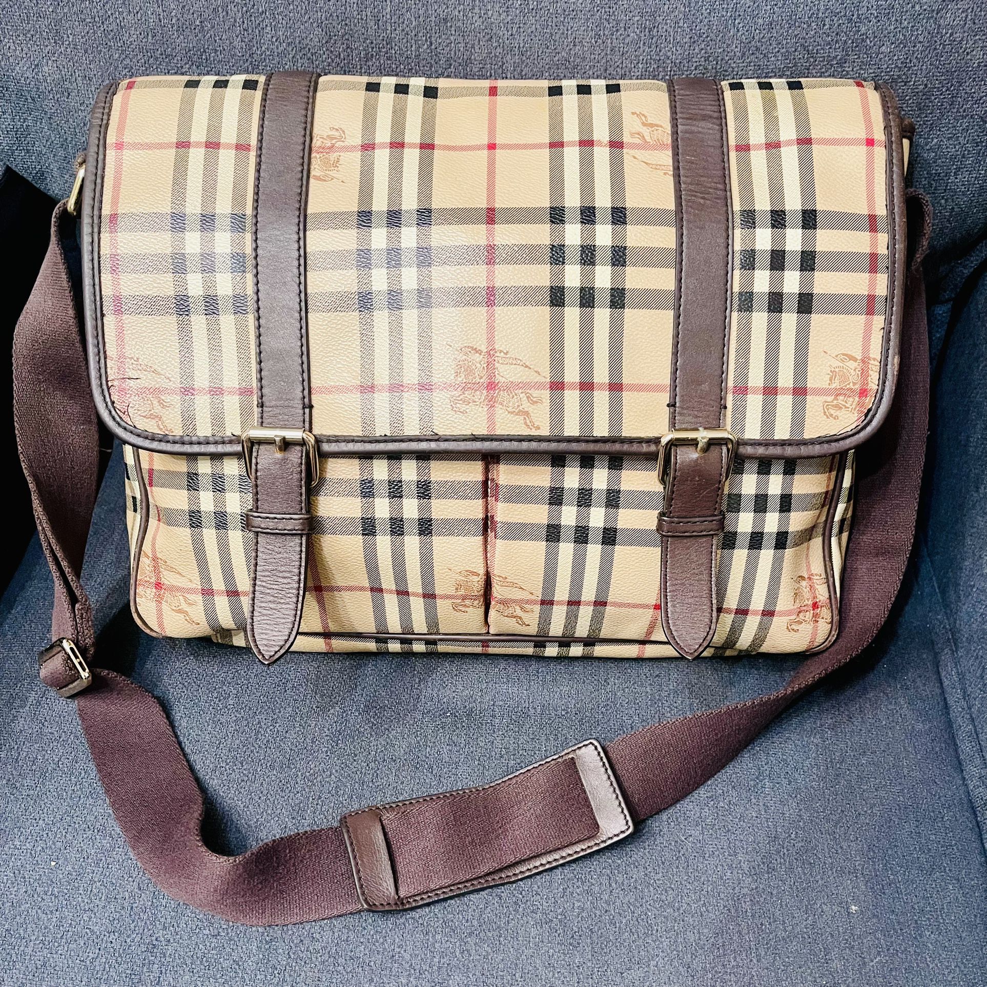 Burberry Beige/Brown Haymarket Coated Canvas and Leather Newton Messenger Bag