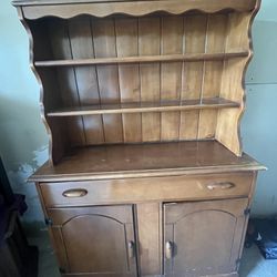 Vintage 2 Piece Step Back Hutch Cupboard Cabinets 