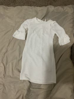 White Textured Mini Dress with Ruffle Cuffs