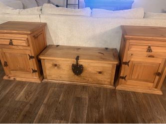 Rustic Solid Wood Chest w/ Working Lock & Key plus 2 End Tables