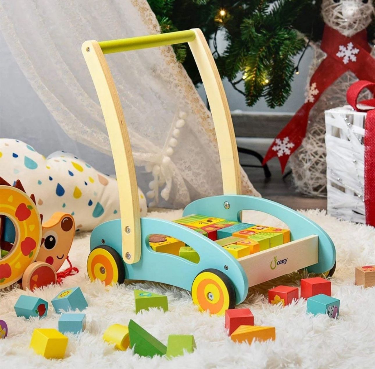 Baby Learning Walker Forest Theme Blocks Roll Cart Push Toys 37 PCS New