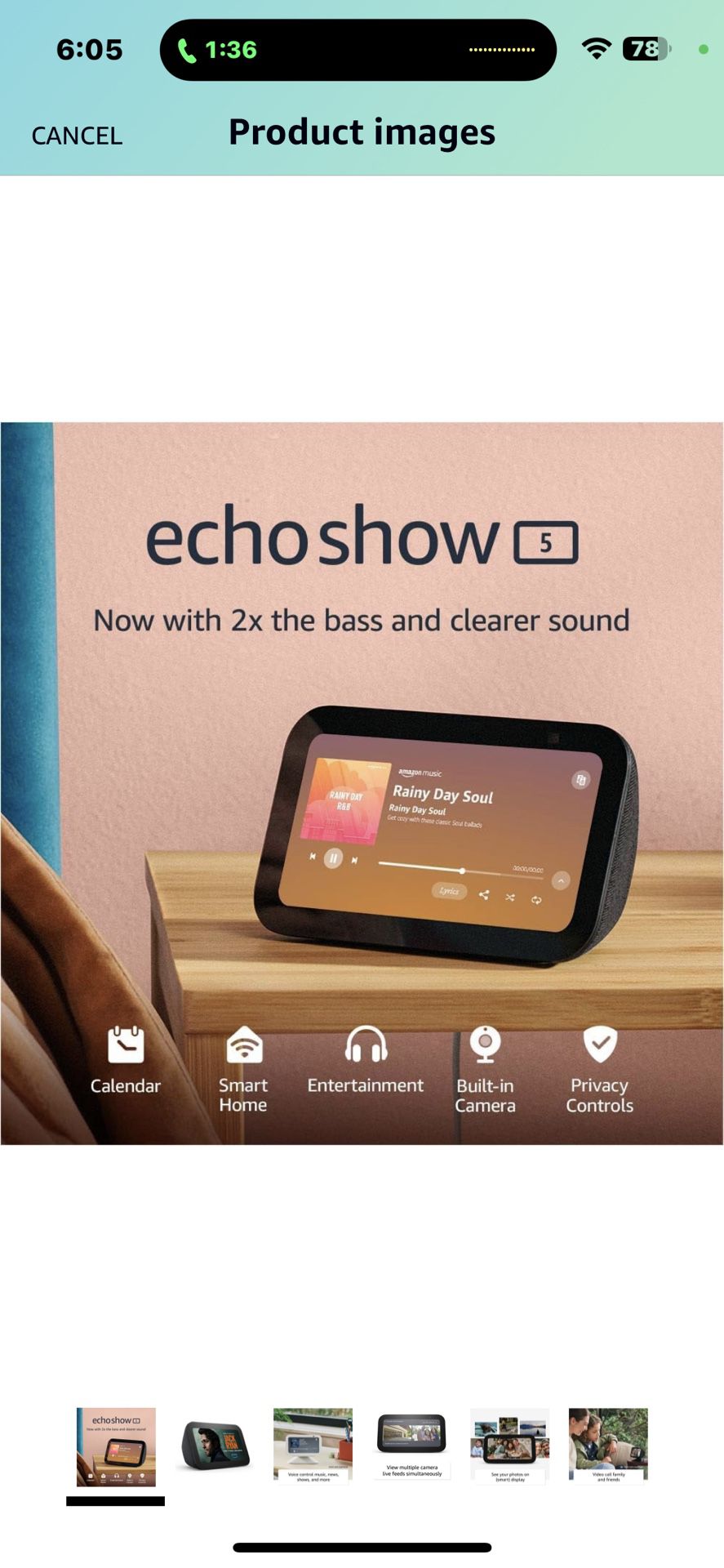 Echo Show 5 (3rd Gen, 2023 release) | Smart display with 2x the bass and clearer sound | Charcoal