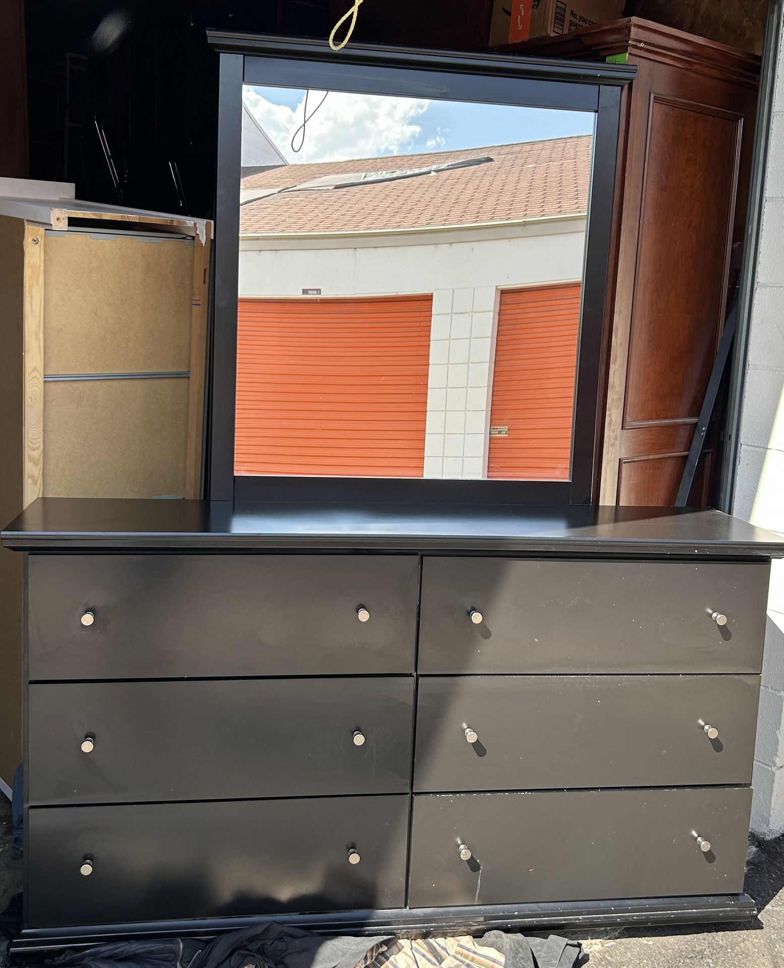 Ashley black dresser with mirror 6 drawers L62”*D17”*H34”(address in description)