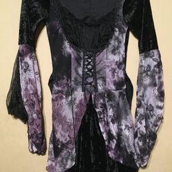 Black And Purple Renaissance Fantasy Floral Dress