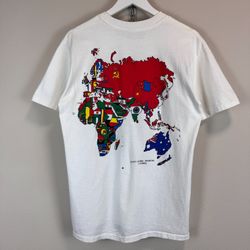 Vintage 1990 USSR Cold War World Map Flag T Shirt Mens L Single Stitch Stedman
