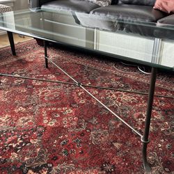Antiqued Bronze Finished Metal Coffee Table w/ Glass Top