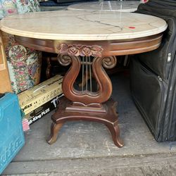 Antique Victorian Lyre Marble Top Table