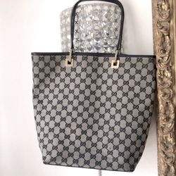 Gucci Monogram Gray Black Tote Bag 