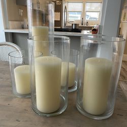 Pottery Barn Pillar Candles + West Elm Simple Hurricane Glass Vases