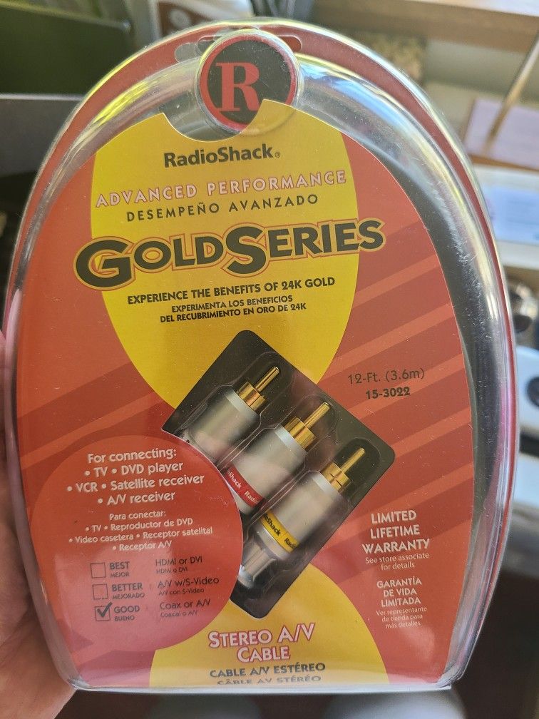12 Ft Stereo AV Cable RadioShack Gold Series NEW