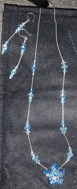 Silver And Swarovski Crystal Necklace and Earrings