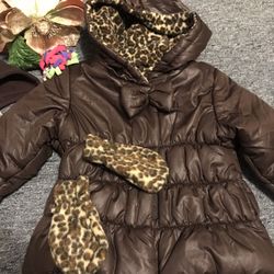 Baby Girl 2t Winter Jacket And Mittens With Hat