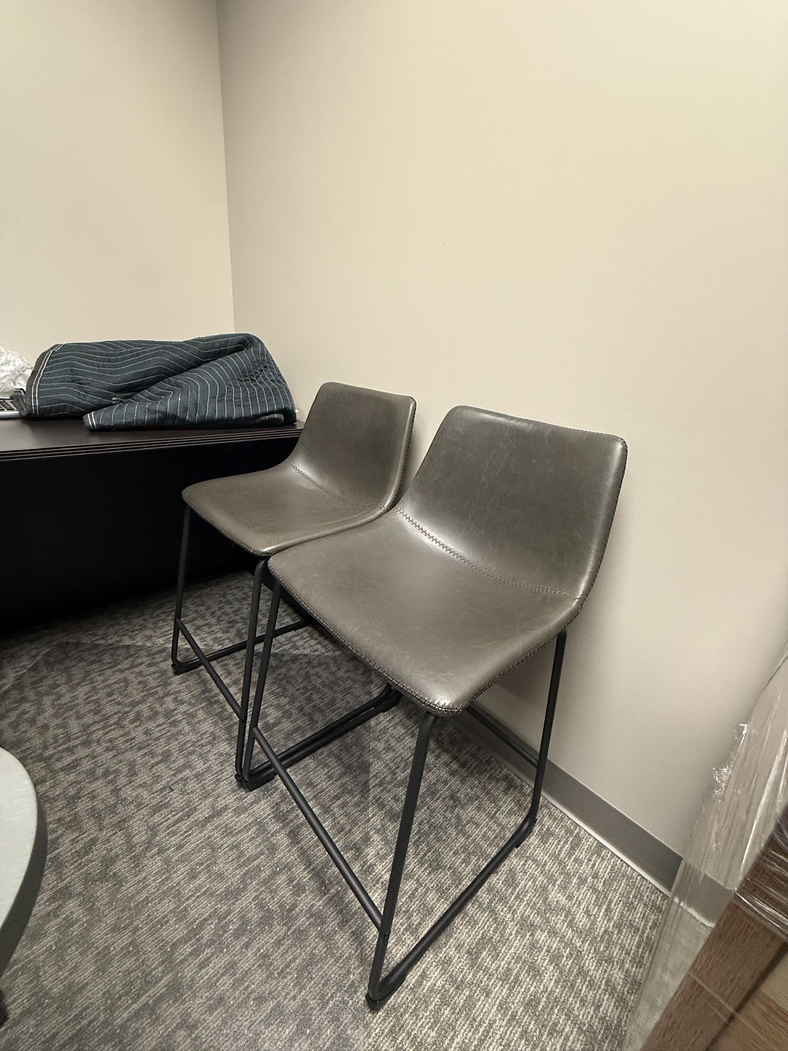 4 Grey Leather Barstools for Sale