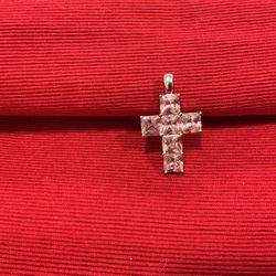 Sterling Silver Pink CZ Stone  Cross Charm