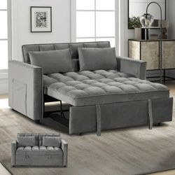 Modern Convertible Sofa Bed with Pull Out Bed, Velvet Convertible Sofa Bed with Adjustable Back 