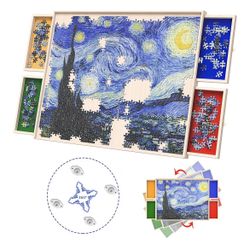 New In Box! Woodever 1000 Pc 360 Rotating Puzzle Board W/Drawers And Cover $25 (#1049)