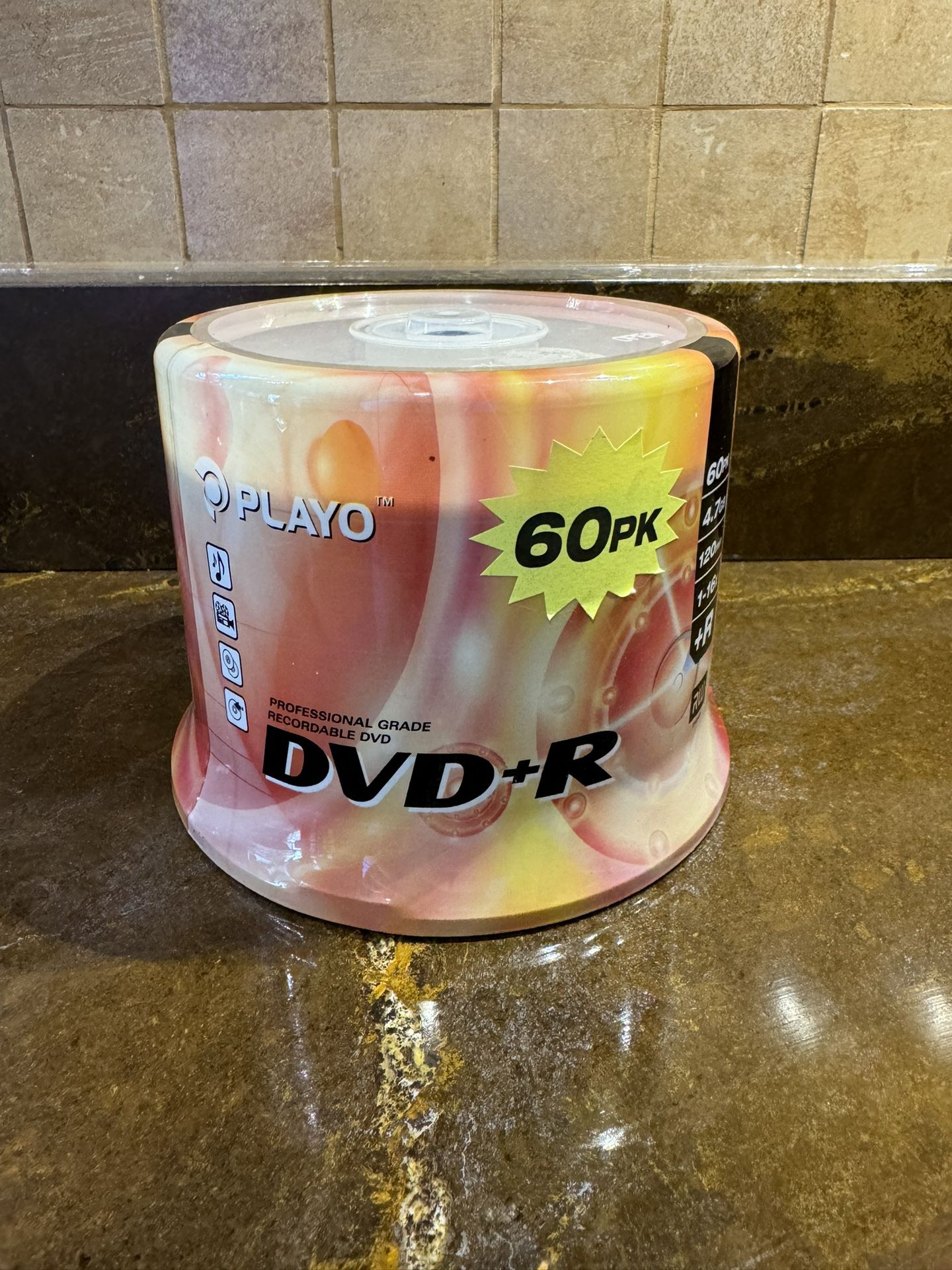 NEW Playo Blank DVD+R 4.7GB 120min 60 Pack Spindle DVD Recordable Discs 1-16x +R