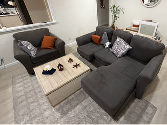 Modern 3 seats Sectional Sofa + Matching Chair (dark grey)