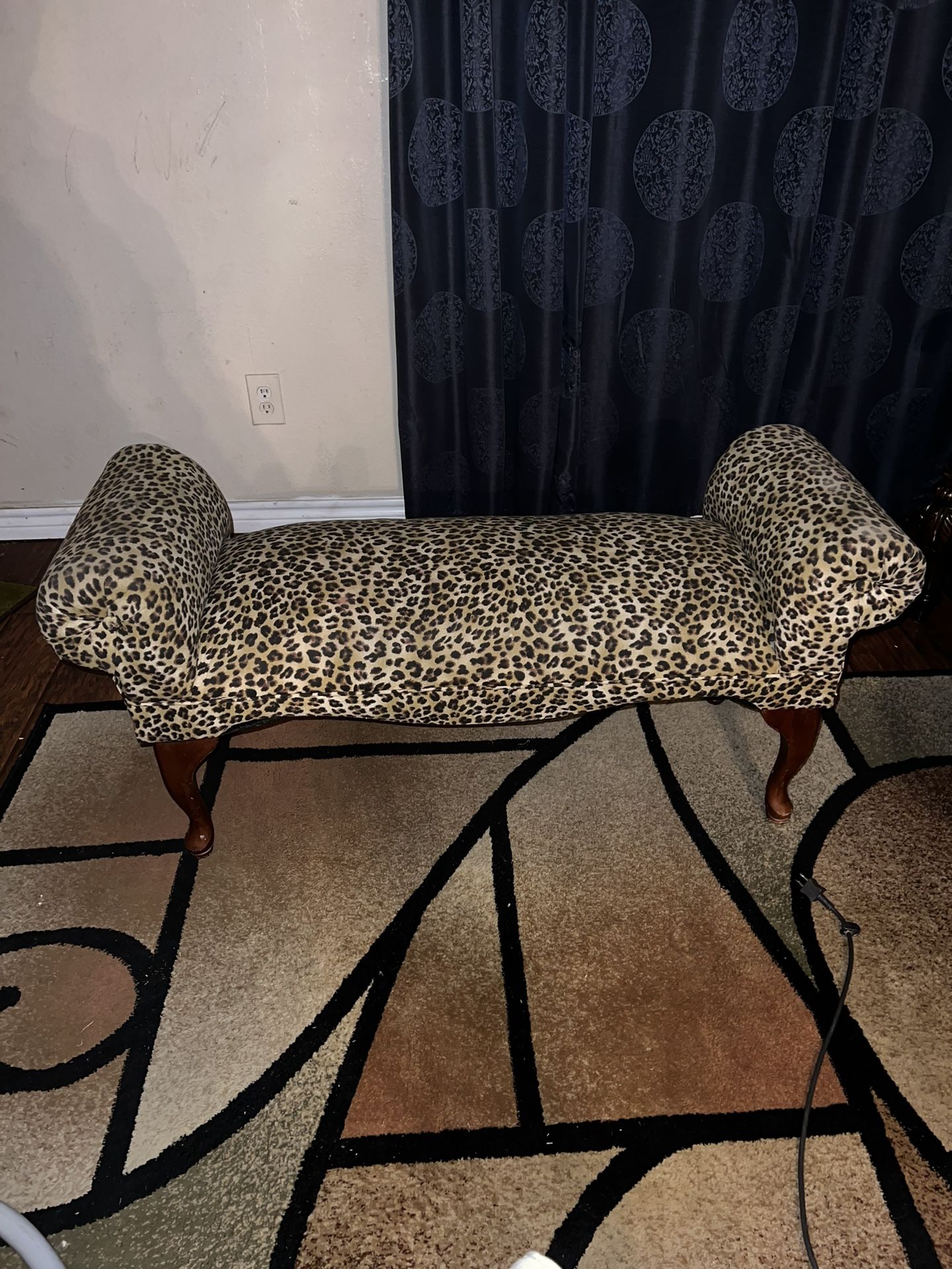 Unique Leopard Print Rolled Arm Queen Anne Style Accent Chaise Lounge Bench 