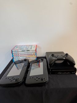 Nintendo Wii U 32GB Deluxe Black Bundle - 2 Working Gamepads, Pro Controller, 8 Games