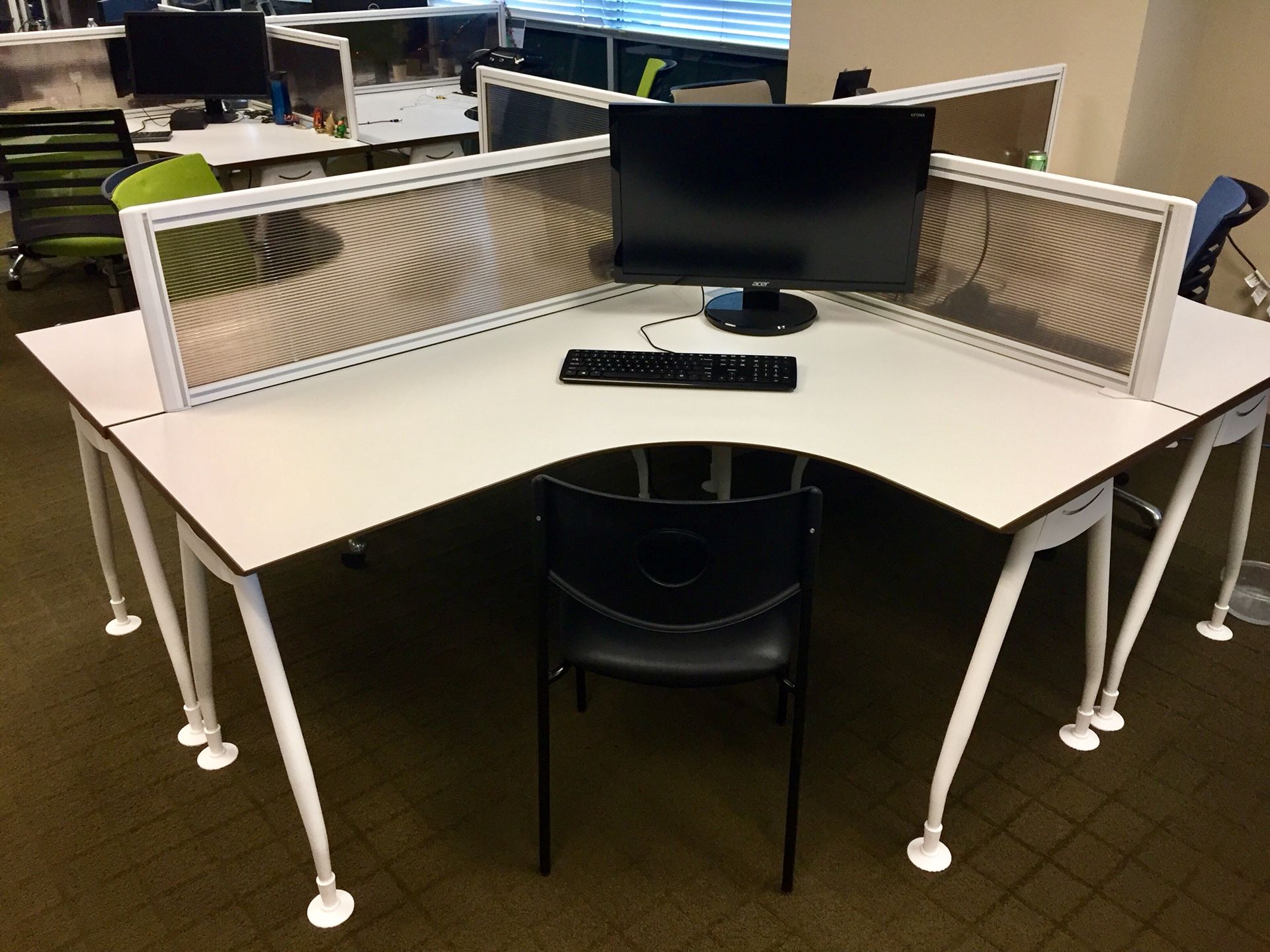 L-shaped Corner Office Desk - Sparsa by DANIA (white with wood trim)