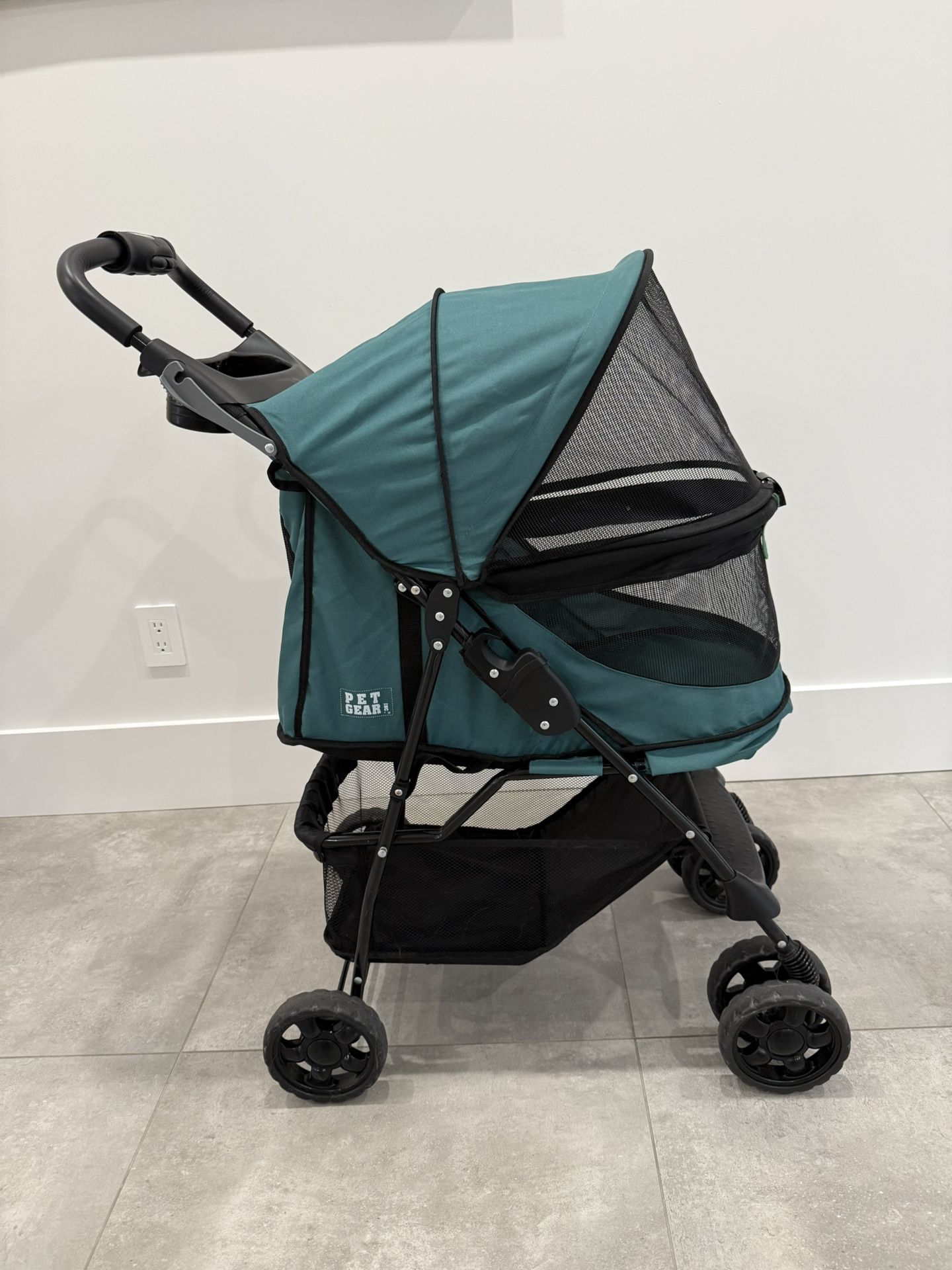 Pet Gear No-Zip Happy Trails Pet Stroller for Cats/Dogs, Zipperless Entry, Easy Fold with Removable Liner, Safety Tether, Storage Basket + Cup Holder