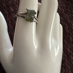 Unique Raw Moldavite Stone Set in Sterling Setting, size 8.5 