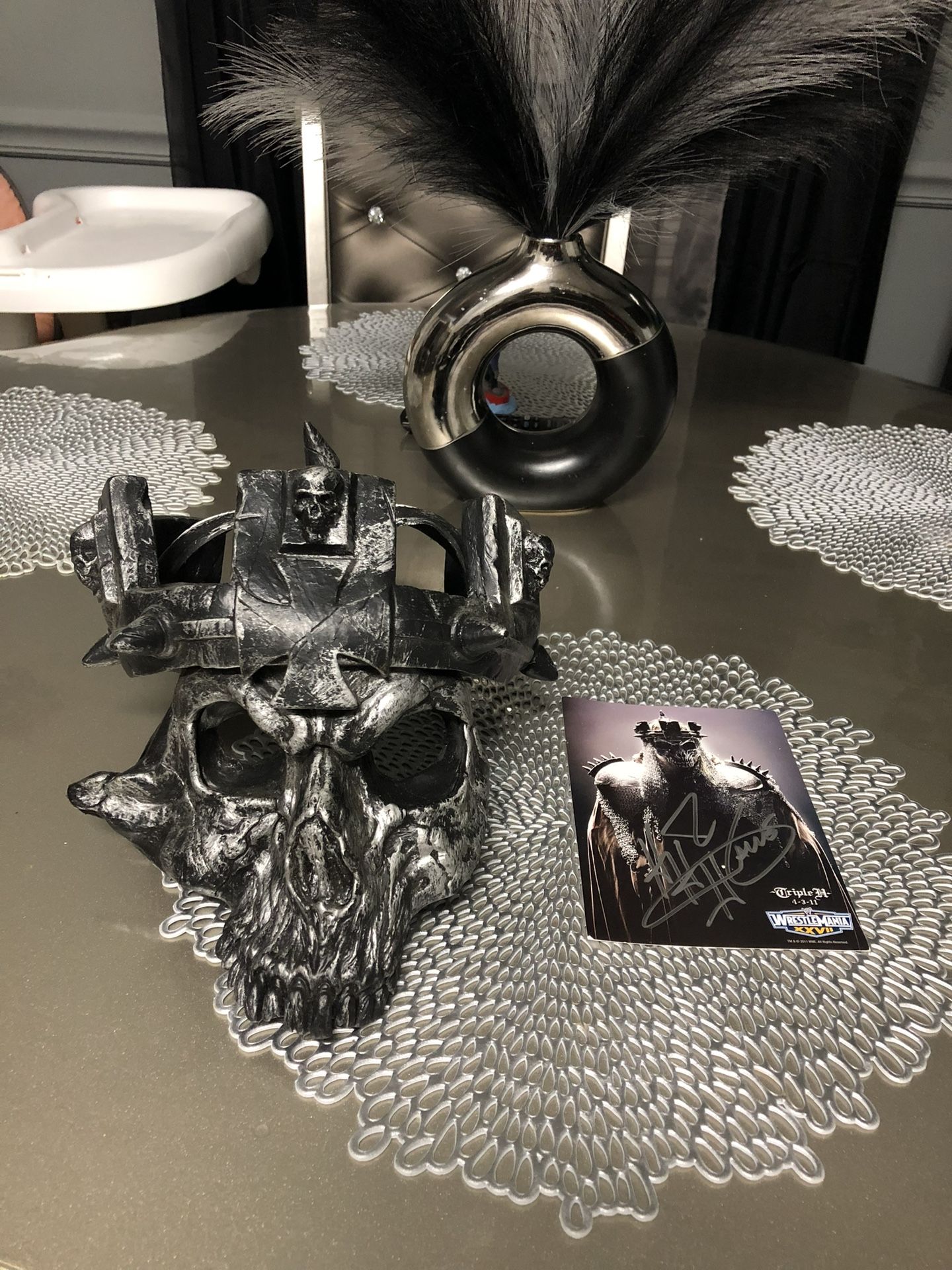 WWE Triple H Skull Crown Mask King Of Kings HHH Resin Replica with real TRIPLE H Autograph 