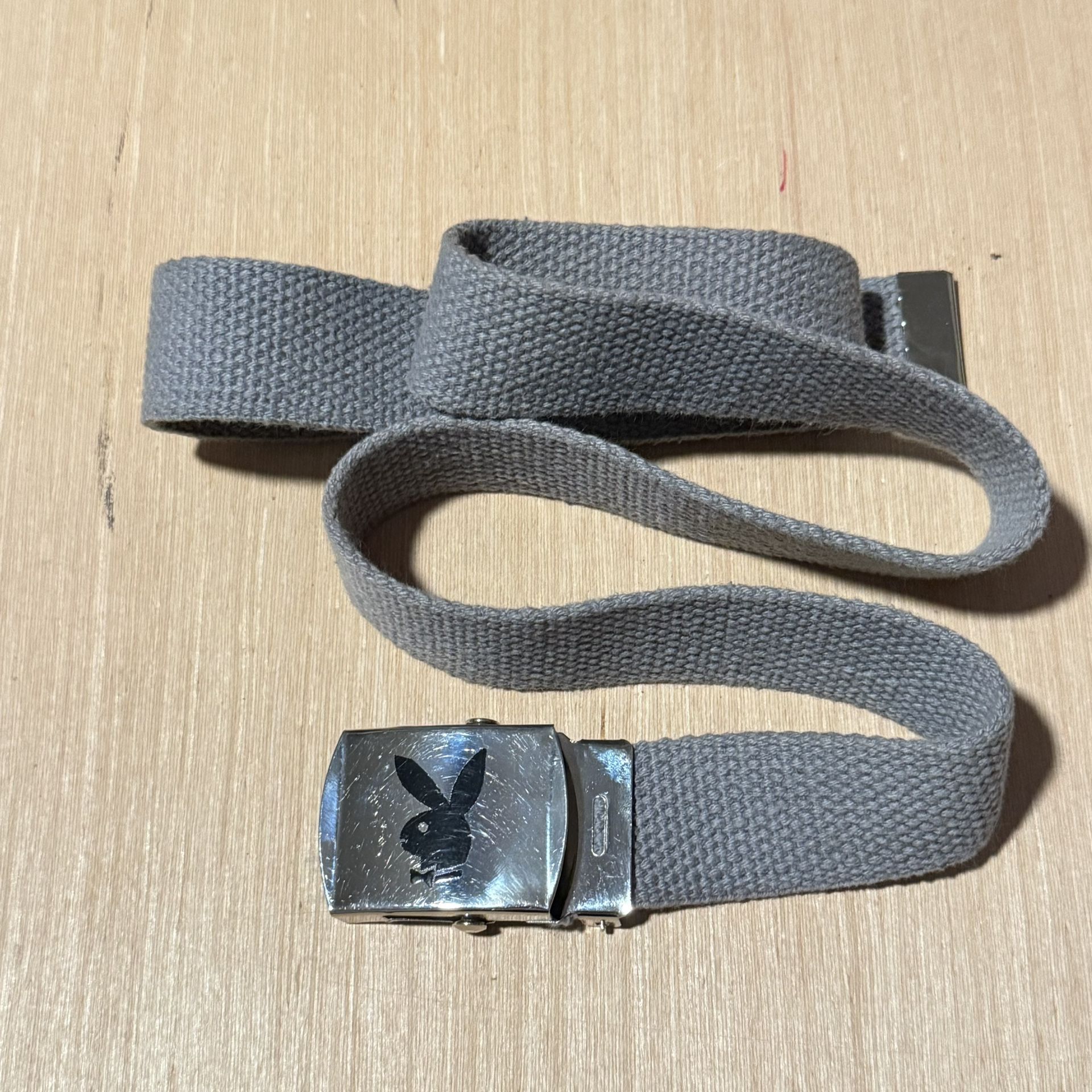 Playboy Logo Y2K Adjustable Belt Silver & Gray Fits up to 36in waist Read Blw! 