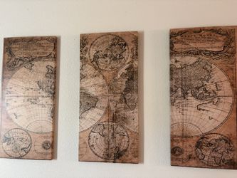 World Map 3-Panel Wall Art / Canvas Set
