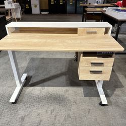 #FA012402 Whole-Piece Electric Standing Desk Adjustable Height with 3 Drawers, 48 X 24 Inches Stand up Desk with Monitor Shelf, Sit Stand Rising Desk 