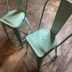 24" High Copper Metal Indoor-Outdoor Counter Height Stool with Back Rest - Mint Green